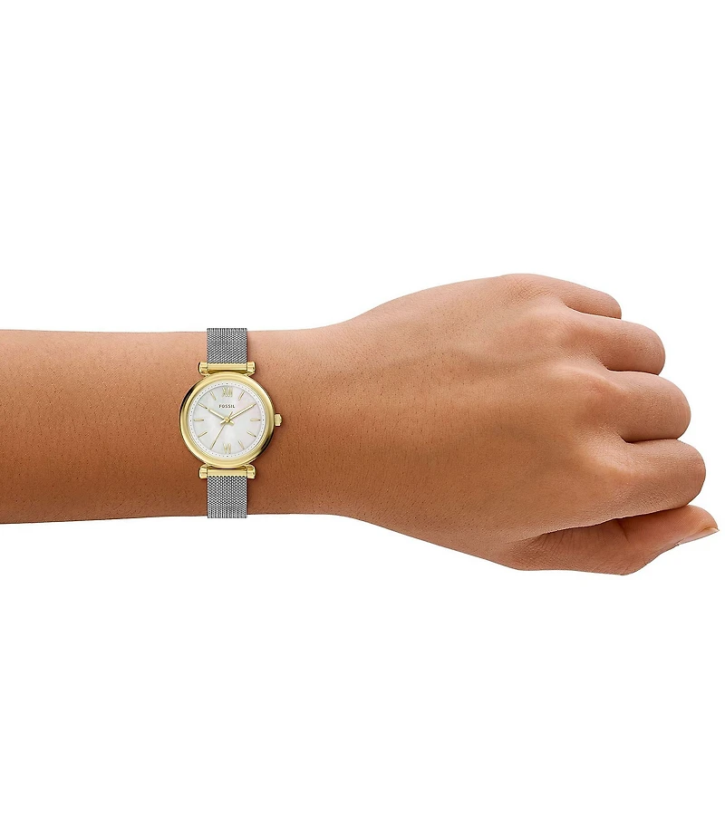 Fossil Women's Carlie Quartz Three Hand Gold Tone Stainless Steel Mesh Bracelet Watch