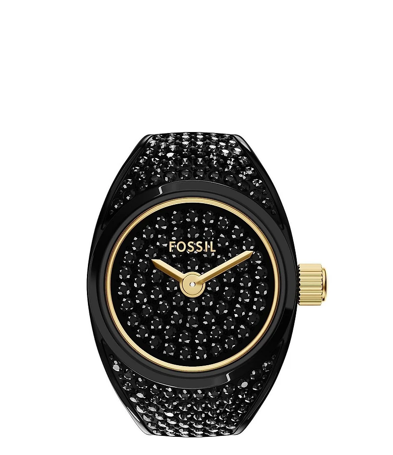 Fossil Women's Carlie Three-Hand Pave Stainless Steel Ring Watch