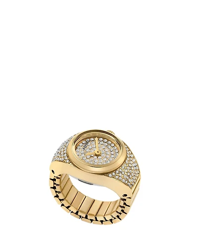 Fossil Women's Carlie Three-Hand Pave Stainless Steel Ring Watch