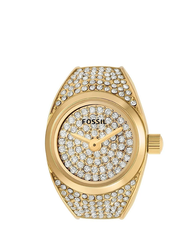 Fossil Women's Carlie Three-Hand Pave Stainless Steel Ring Watch