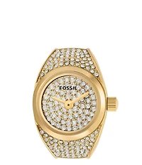 Fossil Women's Carlie Three-Hand Pave Stainless Steel Ring Watch