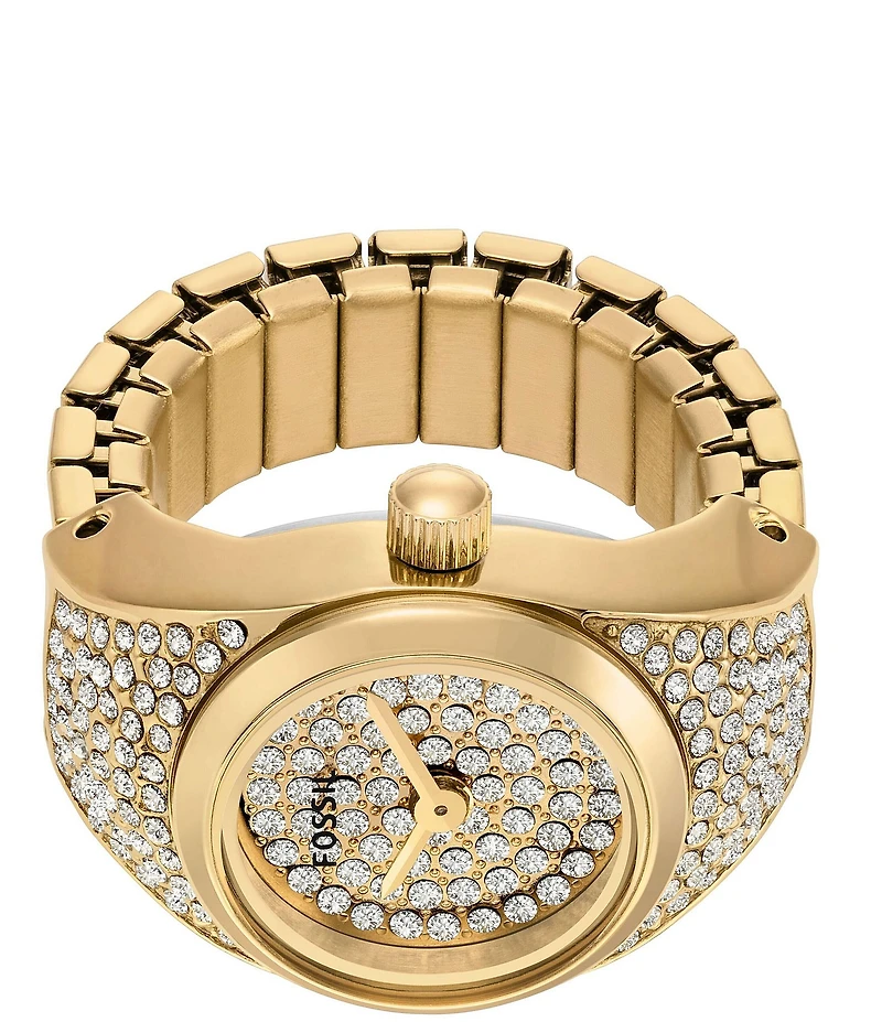 Fossil Women's Carlie Three-Hand Pave Stainless Steel Ring Watch
