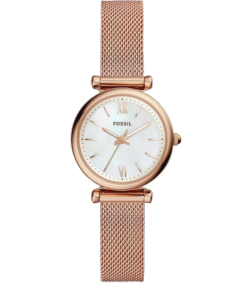 Fossil Women's Carlie Three-Hand Stainless Steel Mesh Bracelet Watch