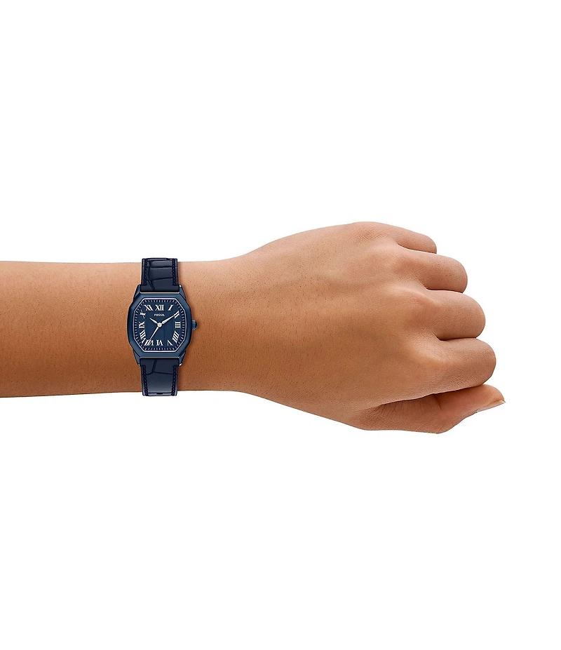 Fossil Women's Harlow Quartz Three-Hand Navy Leather Strap Watch