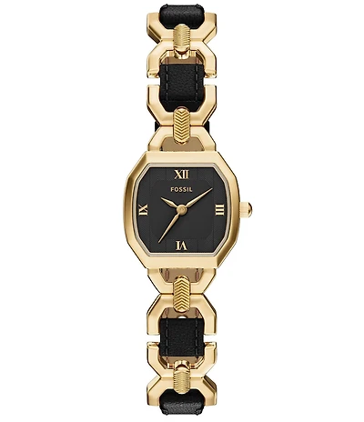 Fossil Women's Harlow Three-Hand Black Leather and Gold-Tone Stainless Steel Watch
