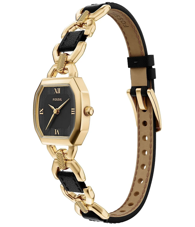 Fossil Women's Harlow Three-Hand Black Leather and Gold-Tone Stainless Steel Watch