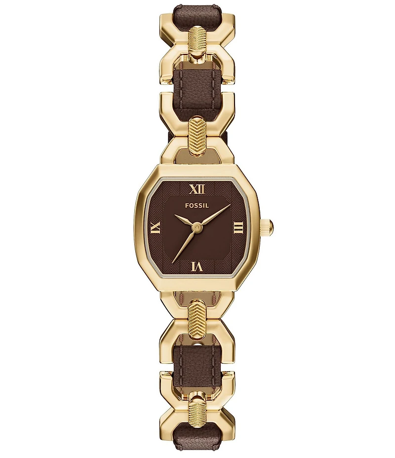 Fossil Women's Harlow Three-Hand Black Leather and Gold-Tone Stainless Steel Watch