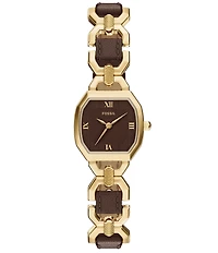Fossil Women's Harlow Three-Hand Black Leather and Gold-Tone Stainless Steel Watch