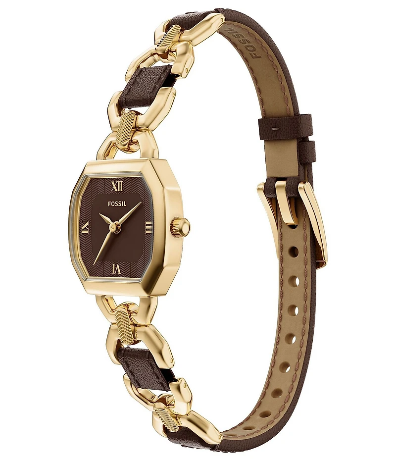 Fossil Women's Harlow Three-Hand Black Leather and Gold-Tone Stainless Steel Watch