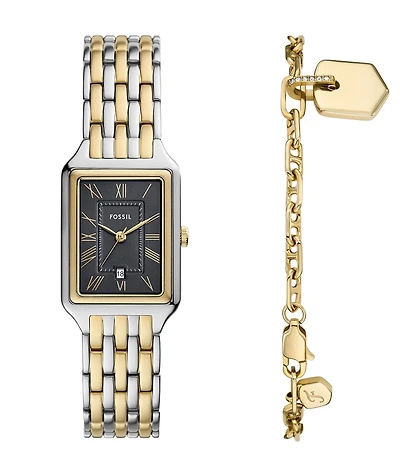 Fossil Women's Raquel Three-Hand Two-Tone Stainless Steel Bracelet Watch and Bracelet Set