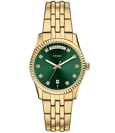 Fossil Women's Scarlette Quartz Three Hand Day Date Stainless Steel Bracelet Watch