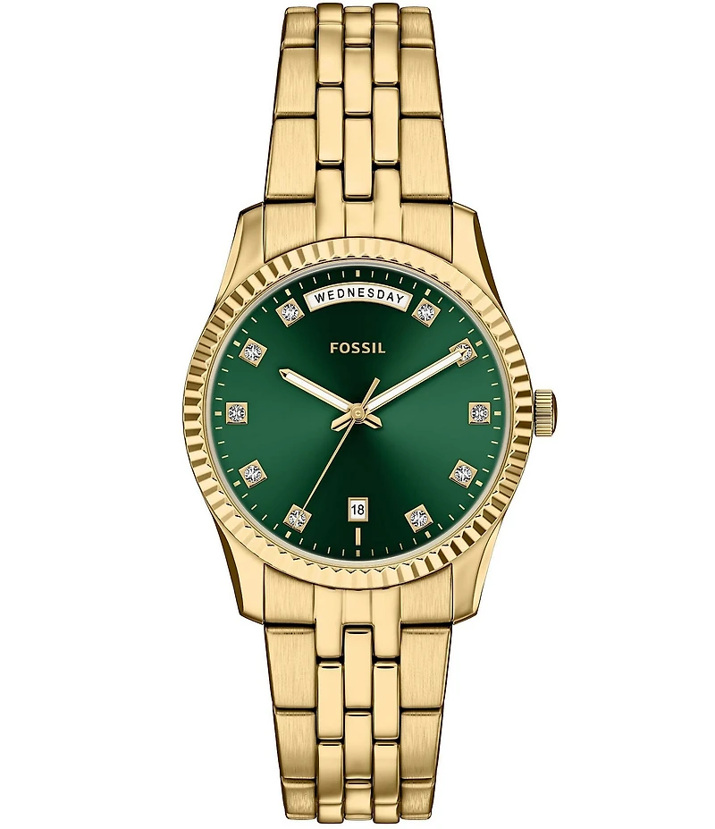 Fossil Women's Scarlette Quartz Three Hand Day Date Stainless Steel Bracelet Watch