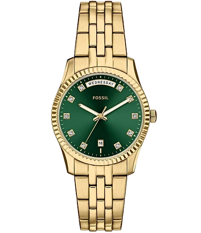 Fossil Women's Scarlette Quartz Three Hand Day Date Stainless Steel Bracelet Watch