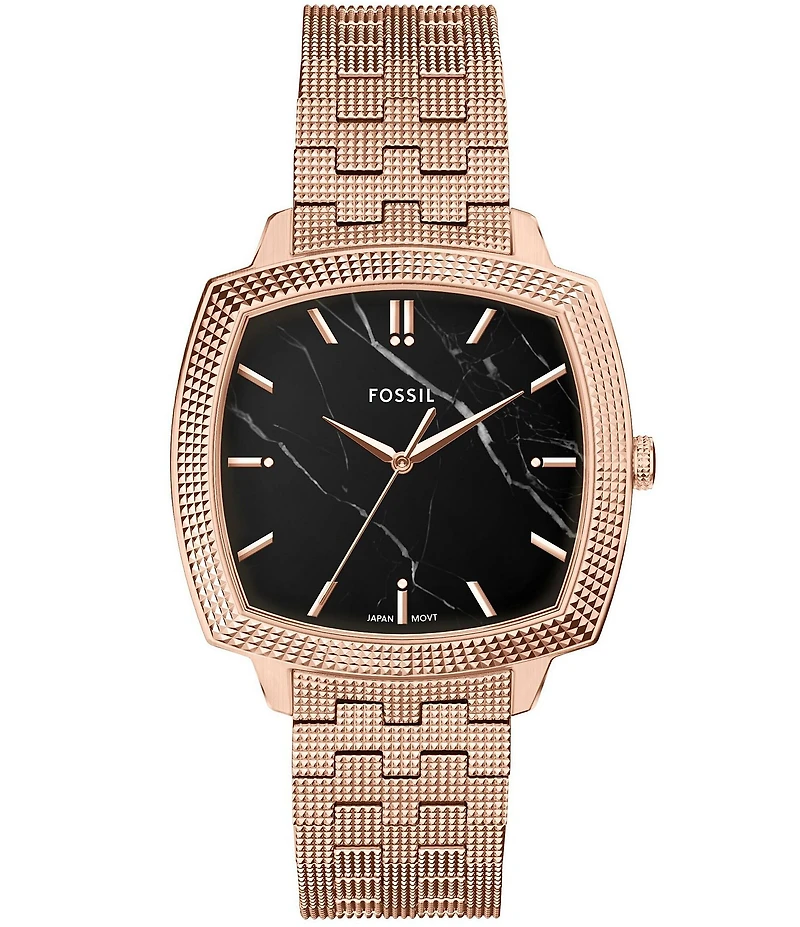 Fossil x Nick Jonas Machine Luxe Marble Three-Hand Rose Gold-Tone Stainless Steel Bracelet Watch