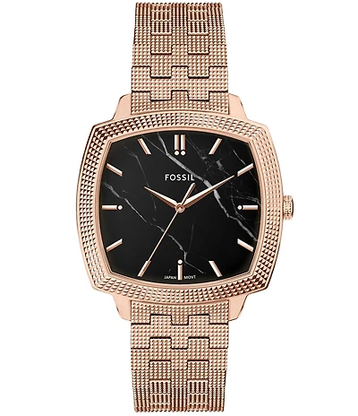 Fossil x Nick Jonas Machine Luxe Marble Three-Hand Rose Gold-Tone Stainless Steel Bracelet Watch