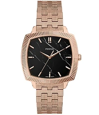 Fossil x Nick Jonas Machine Luxe Marble Three-Hand Rose Gold-Tone Stainless Steel Bracelet Watch