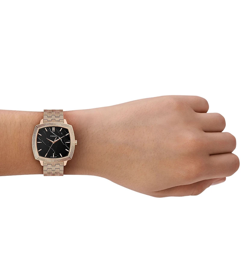 Fossil x Nick Jonas Machine Luxe Marble Three-Hand Rose Gold-Tone Stainless Steel Bracelet Watch