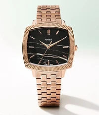 Fossil x Nick Jonas Machine Luxe Marble Three-Hand Rose Gold-Tone Stainless Steel Bracelet Watch