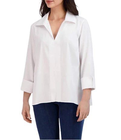 Foxcroft Agnes Point Collar Long Sleeve Cotton Stretch Shirt
