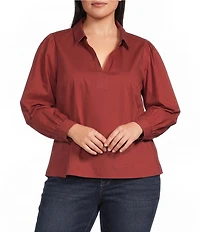 Foxcroft Plus Size Alix Wing Collar Long Sleeve No Iron Blouse