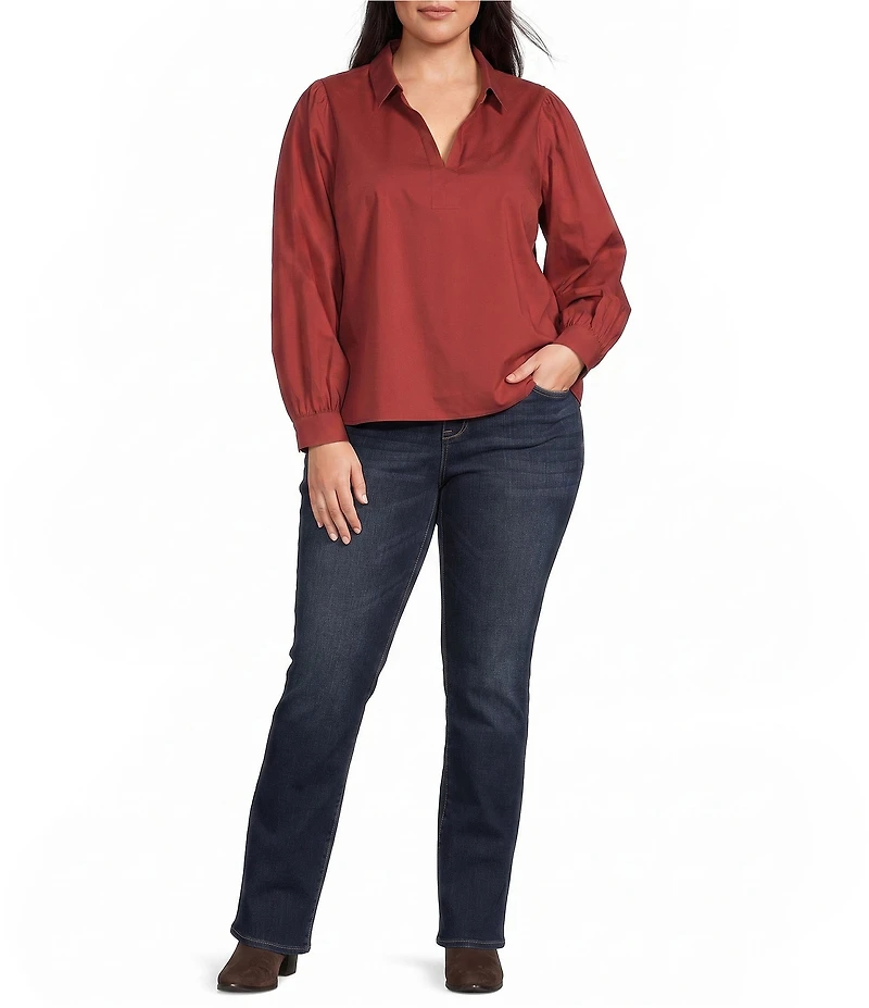 Foxcroft Plus Size Alix Wing Collar Long Sleeve No Iron Blouse
