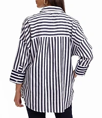 Foxcroft Avery Sateen Stripe Point Collar 3/4 Sleeve Button-Front Shirt