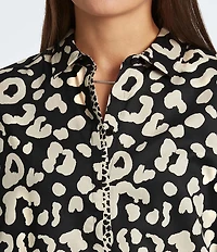 Foxcroft Charlie Cotton Sateen Cheetah Print Point Collar Long Sleeve Round Hem Button Front Shirt