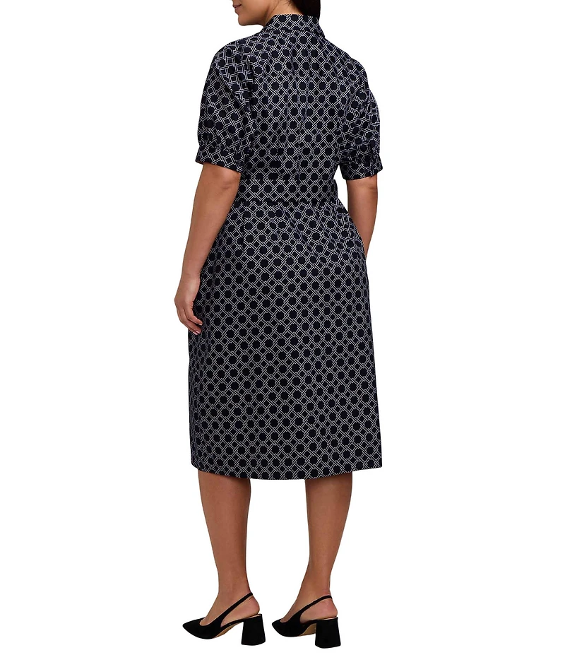 Foxcroft Esther Cotton Sateen Printed Point Collar Elbow Length Sleeve Midi Shirtdress