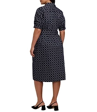 Foxcroft Esther Cotton Sateen Printed Point Collar Elbow Length Sleeve Midi Shirtdress