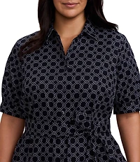 Foxcroft Esther Cotton Sateen Printed Point Collar Elbow Length Sleeve Midi Shirtdress