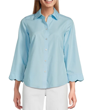 Foxcroft Gwen Point Collar 3/4 Sleeve Soft Cotton Shirt