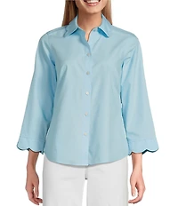 Foxcroft Gwen Point Collar 3/4 Sleeve Soft Cotton Shirt
