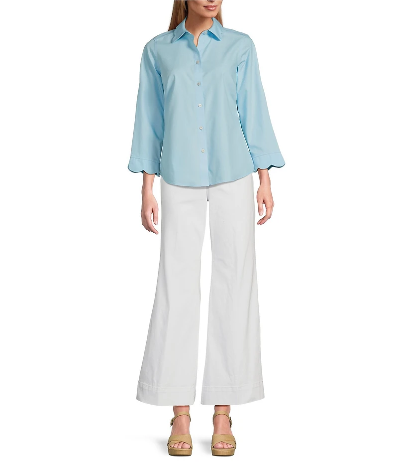 Foxcroft Gwen Point Collar 3/4 Sleeve Soft Cotton Shirt