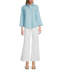 Foxcroft Gwen Point Collar 3/4 Sleeve Soft Cotton Shirt