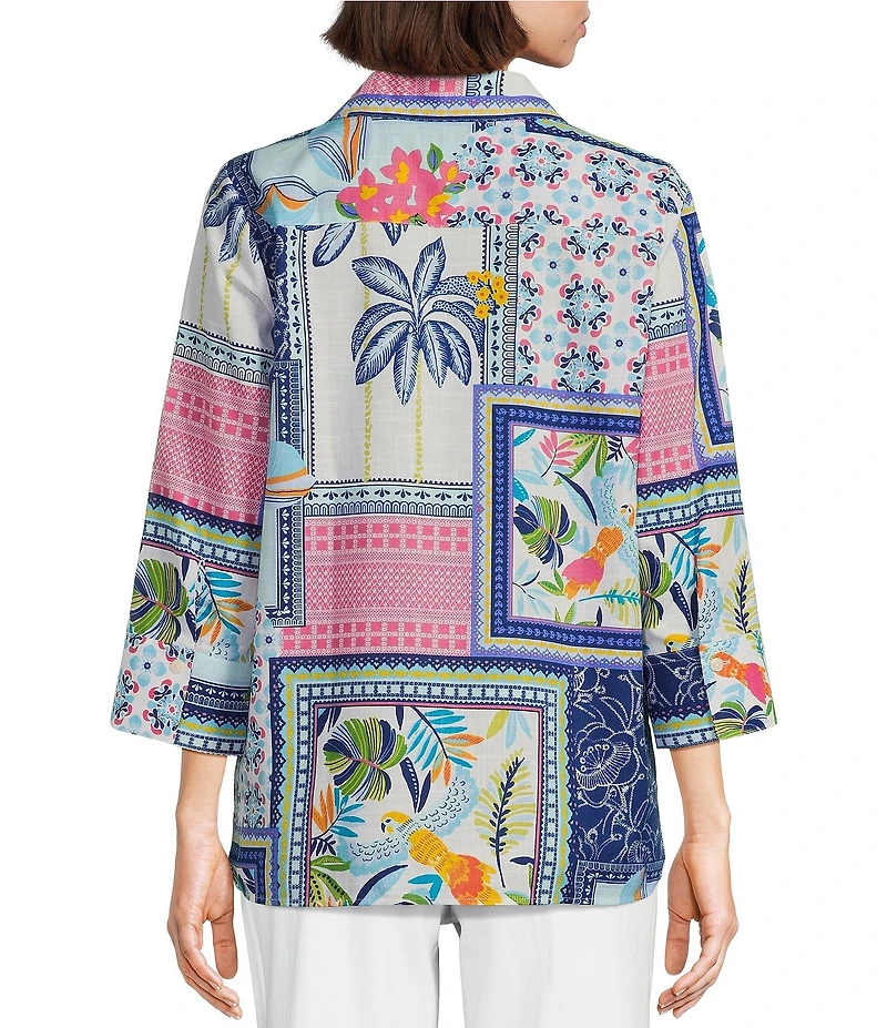 Foxcroft Julia Y-Neck 3/4 Sleeve Soft Cotton Print Tunic