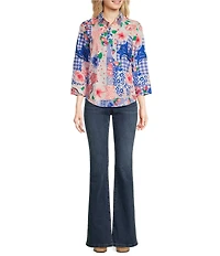 Foxcroft June Printed Collared Neck 3/4 Sleeve Top