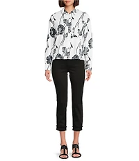 Foxcroft Marina Cotton Sateen Wrinkle Free Printed Point Collar Long Sleeve Button-Front Shirt