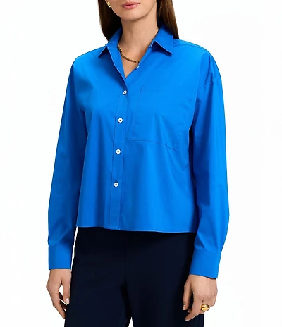 Foxcroft Marina Wrinkle-Free Point Collar Long Sleeve Button-Front Shirt