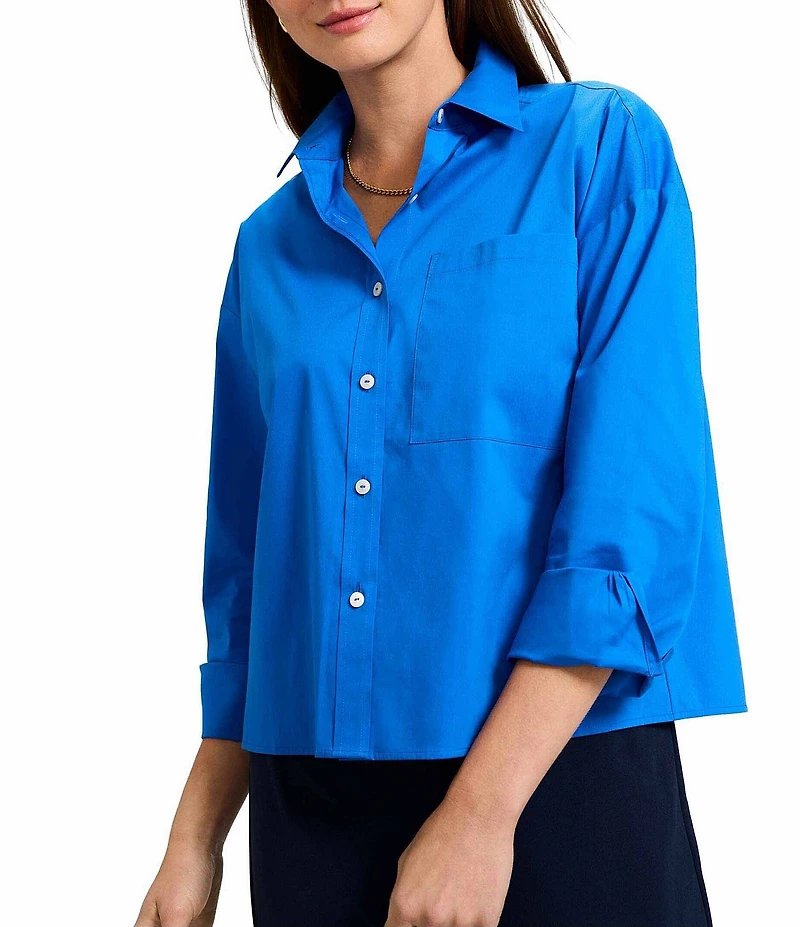 Foxcroft Marina Wrinkle-Free Point Collar Long Sleeve Button-Front Shirt