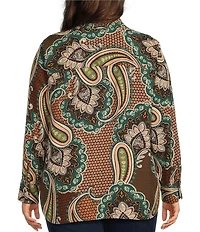 Foxcroft Plus Size Meghan Tencel Twill Autumn Paisley Point Collar Long Sleeve Button Front Shirt