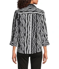 Foxcroft Paityn Cotton Sateen Braided Belt Wrinkle Free Point Collar 3/4 Sleeve Button Front Shirt