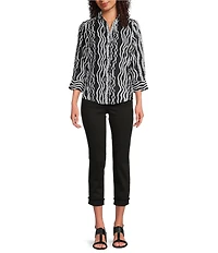 Foxcroft Paityn Cotton Sateen Braided Belt Wrinkle Free Point Collar 3/4 Sleeve Button Front Shirt