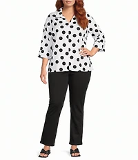 Foxcroft Plus Size Agnes Cotton Sateen Allover Polka Dot Wing Collar 3/4 Turn-Up Cuff Sleeve Blouse