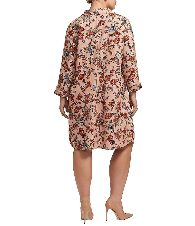 Foxcroft Plus Size Agnes Floral Autumn Print Long Sleeve Corduroy Dress