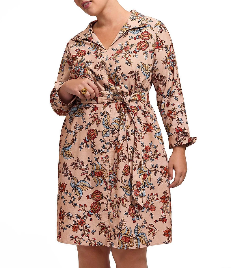 Foxcroft Plus Size Agnes Floral Autumn Print Long Sleeve Corduroy Dress