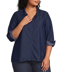 Foxcroft Plus Size Agnes Tencel Cotton Wing Collar 3/4 Sleeve Tunic