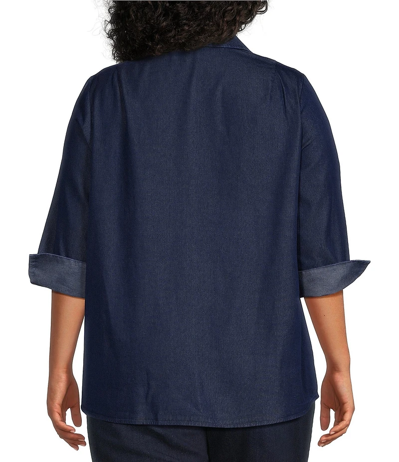Foxcroft Plus Size Agnes Tencel Cotton Wing Collar 3/4 Sleeve Tunic