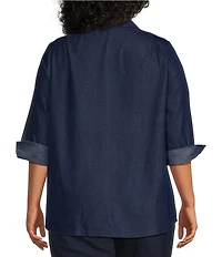 Foxcroft Plus Size Agnes Tencel Cotton Wing Collar 3/4 Sleeve Tunic