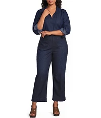 Foxcroft Plus Size Agnes Tencel Cotton Wing Collar 3/4 Sleeve Tunic
