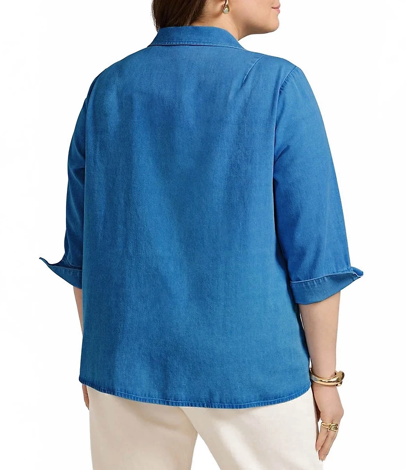 Foxcroft Plus Size Agnes Tencel Cotton Wing Collar 3/4 Sleeve Tunic